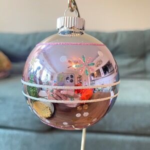 Radko Shiny Brite Glitter Stripe Ornament fantasia Ball pink green silver flower
